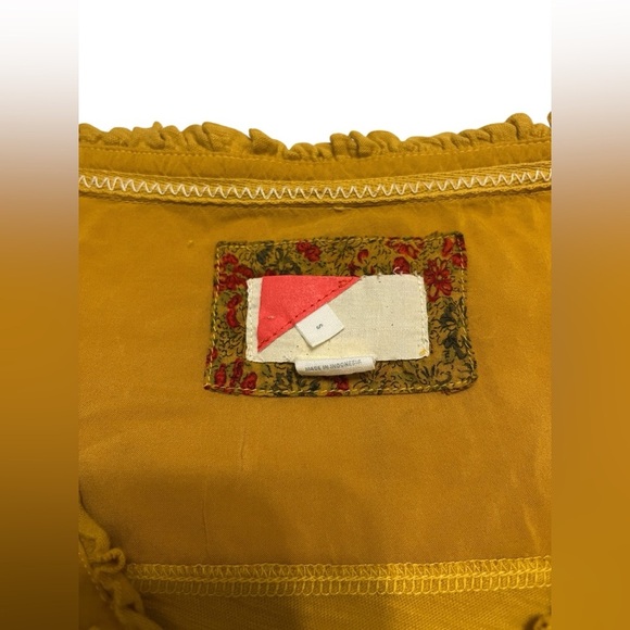 Anthropologie Mustard Yellow Mini Ruffle Neck Long Sleeve Top Sz S - Picture 4 of 8